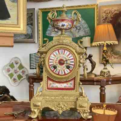  Superb Quality Antique 19th C French Sevres Porcelain Clock & Stand