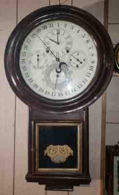 Antique Gale Model 1 Perpetual Calendar Wall Clock With Welch Movement