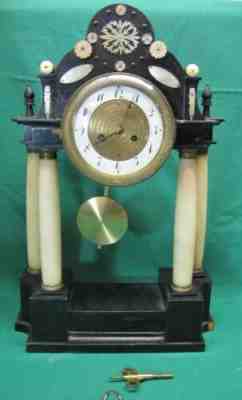 ANTIQUE AUSTRIAN ALABASTER BIEDERMEIER STRIKING CLOCK; C. 1845