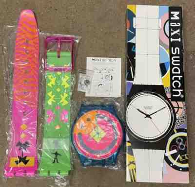 Vintage Maxi Swatch Oversized PINK HURRICANE Wall Clock New In Box NOS