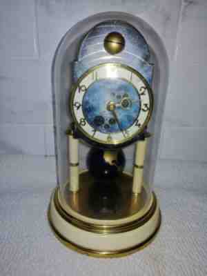 Vintage, J Kaiser, Universe Anniversary Clock in Glass Dome. Excellent Condition