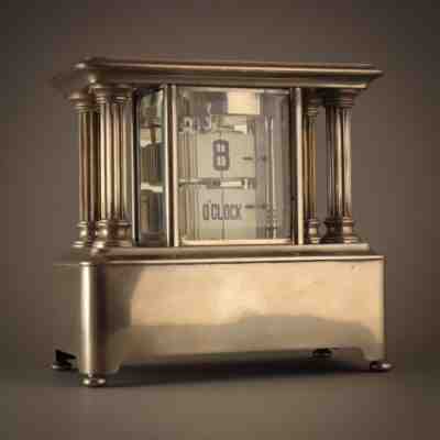 â° 1905 ANTIQUE FRENCH 8 DAY PLATO FLIP MYSTERY TICKET DESK MANTEL CARRIAGE CLOCK