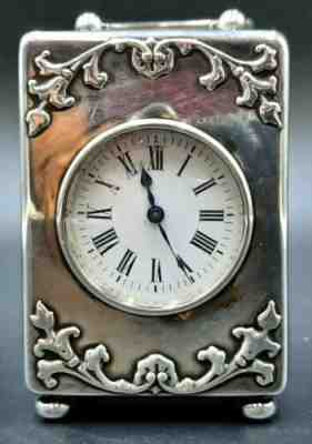 DIMINUTIVE STERLING SILVER CARRIAGE CLOCK