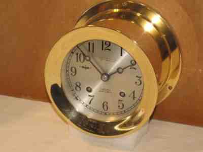 CHELSEA VINTAGE SHIPS BELL CLOCK~4 1/2 IN DIAL 1977 HINGED MINT CONDITION
