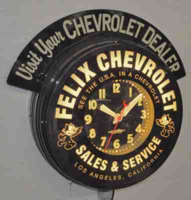Felix Chevrolet Huge 22" neon Clock By Curtis W/marquee