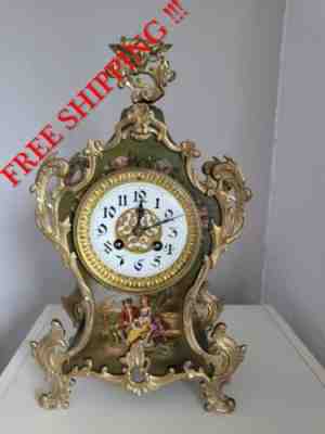 Antique Boulle French Japy Freres mantel clock hand painted ( 0485 )