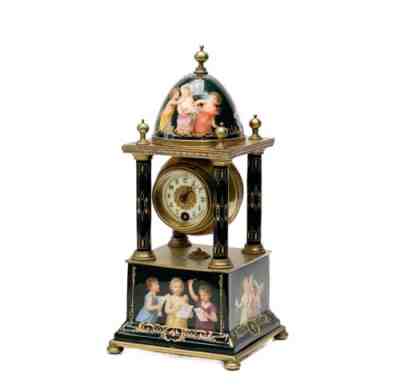 Royal Vienna Austria Hand Painted Porcelain Gilt Bronze Mounted Mantle Clock