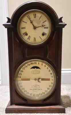 Antique 1866 ITHACA Clock Co H.B Horton Double Dial Perpetual Calendar Clock 21"
