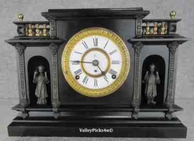 19thC Antique FK Florence Florenz Kroeber HECLA Mantel Clock Asian Figures