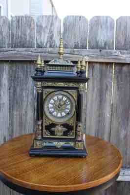 ansonia ,cabinet antique parlor clock, ebonised case /bronze mounts , running