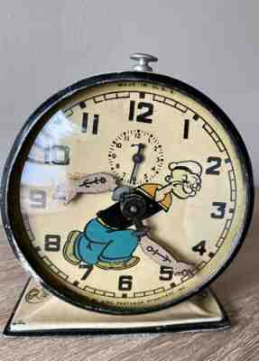 Vintage 1934 by The New Haven Clock Company in CT Popeye Wind Up Alarm Clock.
