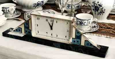 CARTIER by Jaeger LeCoultre MANTLE CLOCK .935 Sterling Enameled MARBLE Base 1928