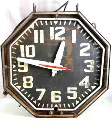 Vintage Art Deco Neon Clock by Chicago Mfg. Co. Octagon RARE Double Sided LG 25"