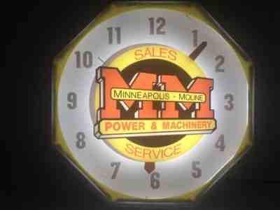 Vintage Rare Minneapolis Moline Neon Octagon clock 18â? Sales Service