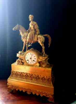 +++ antique fire gilded bronze clock ottoman horseman soldier france 1835 ++