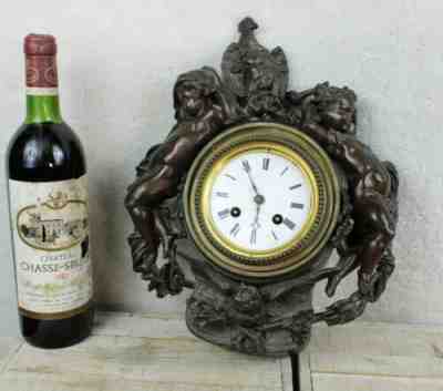 Antique French bronze clock allegory time owl rooster cherubs wall clock rare