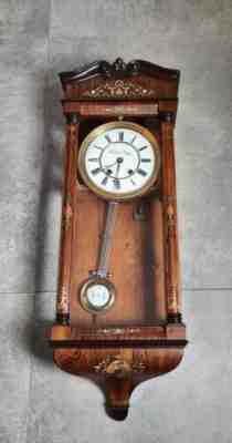 Impressive Antique Brass inlaid Vienna Wall Clock