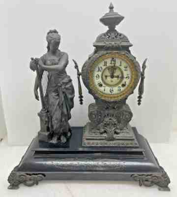 Antique 1894 Large Ansonia Music statue Open escapement mantel clock
