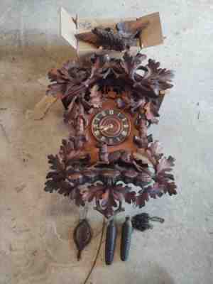 Large Antique American Cuckoo Clock - Brown Carved Wood