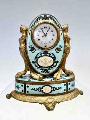 Ornate Made in Austria Blue Enamel and Ormolu Boudoir Clock Brass Swiss Made