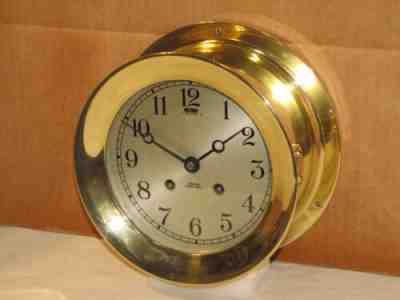 CHELSEA ANTIQUE SHIPS BELL CLOCK~6 IN DIAL 1918 HINGED BEZEL