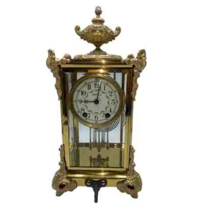 Antique Seth Thomas Empire 16 Pendulum Clock 1904 Crystal Regulator Gold Bevel