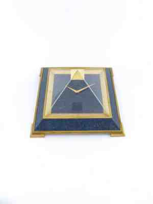 Super rare LeCoultre 8-days table desk clock. Late Deco Design "Pyramid" case
