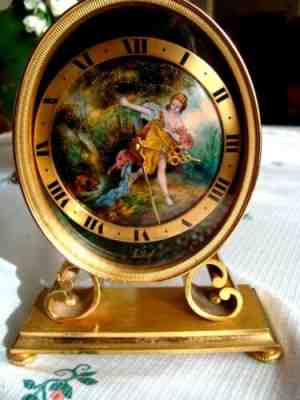 New ListingRare Swiss Imhof Desk Clock-15 Jewels-Painted Enamel Dial- Artist Signed