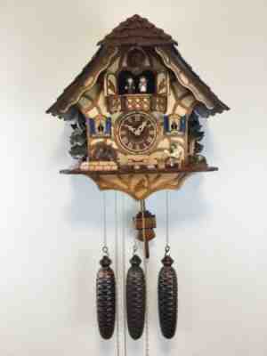 Beautiful 8 Day Cuckoo Clock Musical with Animation, Beer Drinker, Water Mill