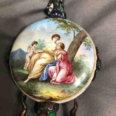 Antique silver and enamel Viennese soldier table clock