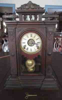 Ca 1886 E Ingraham DIVAN 8 day Parlor Clock Time Slow Strike Alarm Walnut Case