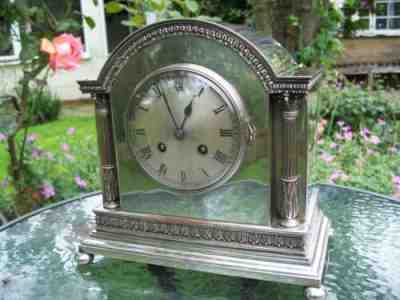 SUPERB QUALITY ANTIQUE EDWARDIAN 8 DAY SILVER PLATED FRENCH MANTEL CLOCK c1900