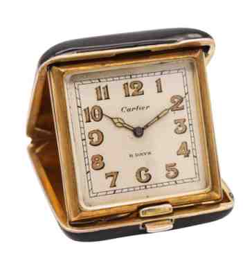Cartier Paris 1935 Art Deco Travel Clock In Red And Black Lacquer In Sterling