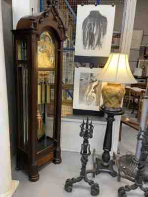 Scarce! Herschedes, Gothic Revival, Carved Mahogany, 9 Tube Grandfather Clock