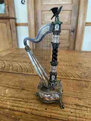 Rare VIENNESE SILVER AND ENAMEL HARP-FORM CLOCK By HERMANN BOHM Verge Fusee 1880