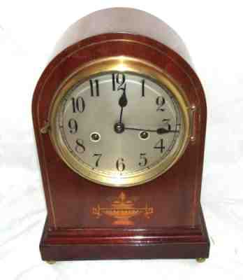 GUSTAV BECKER SILESIA Antique Inlaid Mahogany Arch top Bracket / Mantel Clock