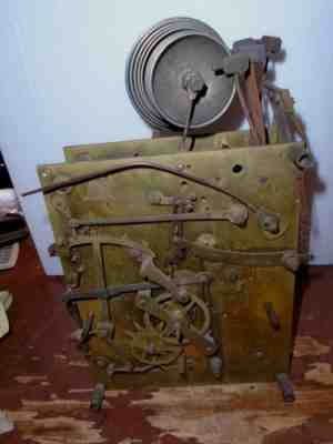Antique-8 Day-8 Bell Grandfather Clock Movement Signed P  Dubois 1896-To Restore