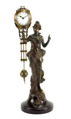 German Style Brass Elegant Diana Lady Figure Swinging Swinger Clock