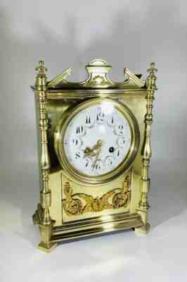 Beautiful French Solid Brass Twi Train Mantel Clock by Samuel Marti (c.1867-75)