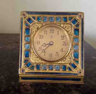 Tiffany Furnaces Desk Clock, Blue Enamel And BrassÂ  c.1924