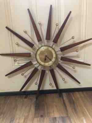 VTG 1960's MCM W. Germany Gibraltar Mfg, Co. Teak Starburst Clock Not Working