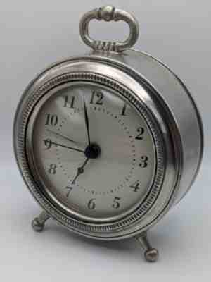 RARE MATCH Pewter Italian Clock - Handmade in Italy, Table / Desk Alarm Clock