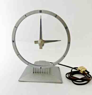 RARE Brushed Chrome Jefferson Exciting Hour Mystery Silver Clock -Tested Working