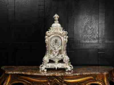 Antique French Clock Spectacular Louis XIV style Silvered Bronze Bracket Clock