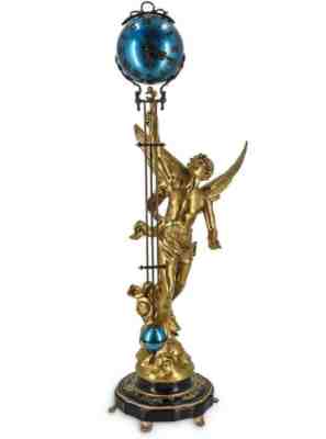Antique 28.25" Figural Mixed Metal Junghans-Style French Mystery Clock