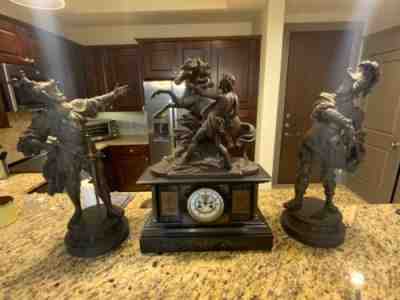 RARE ANTIQUE 1855 VICTORIAN FRENCH Dâ??ARGENT MANTLE CLOCK CAST BRONZE GARNITURES