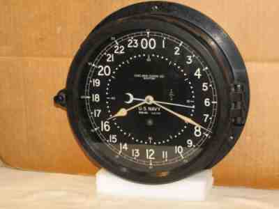 CHELSEA ANTIQUE SHIPS CLOCK U S NAVY 8 1/2" DIAL 1944 WW2 24 HR DIAL
