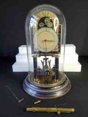 GEORG WURTHNER MOON PHASES, ANNIVERSARY CLOCK, WESTERN GERMANY & GLASS DOME
