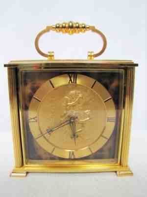 Imhof Carriage Clock with Beautiful Engraved Art by Bucherer.