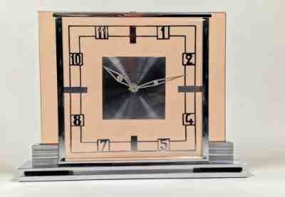 Rare Garrard Le Coultre Art Deco Glass & Chrome Table Clock - Boxed - c.1935